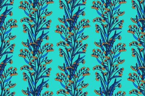 Botanical abstract seamless plant pattern with wildflowers vector illustrat.. Stock Illustration