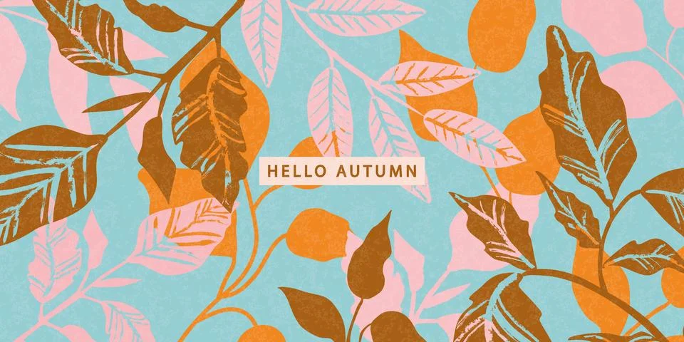 Botanical autumn pattern with tree branches and leaves in a modern, flat design Stock Illustration
