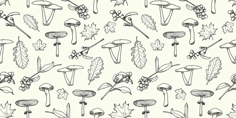 Botanical autumn seamless repeat pattern vector background イラスト素材