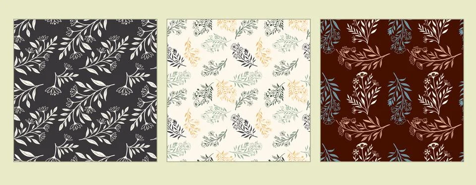 Botanical background seamless  pattern with Flowers, branches and leaves. Stock Illustration