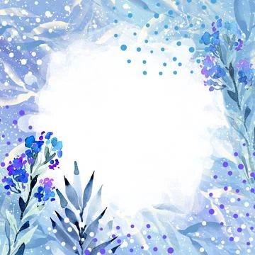 Botanical blue textured background with delicate watercolor flowers and leaves Stock Illustration
