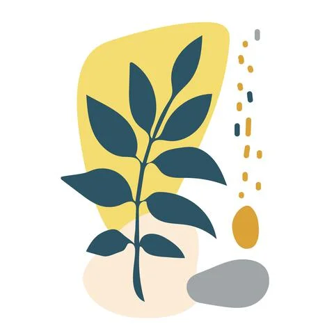 Botanical boho wall art vector illustration. Abstract plant with abstract shape Stock Illustration