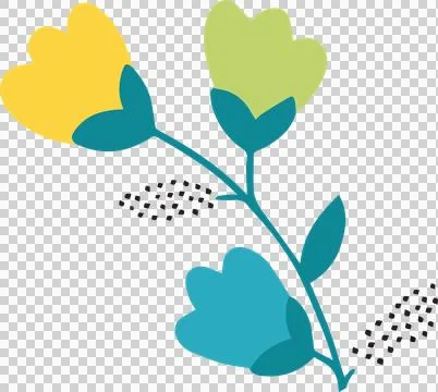 Botanical branch is being shown as flat vector with teal leaves, black dots, Stock Illustration