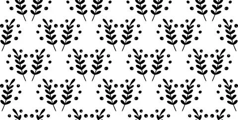 Botanical branch seamless pattern vector illustration. Leaf linocut stamp Stock Illustration