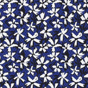 Botanical brushstroke floral seamless pattern with dotted background Stock Illustration