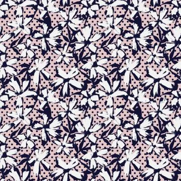 Botanical brushstroke floral seamless pattern with dotted background Stock Illustration