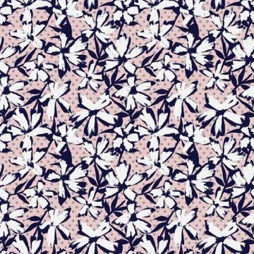 Botanical brushstroke floral seamless pattern with dotted background Stockillustratie