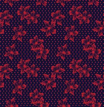 Botanical brushstroke floral seamless pattern with dotted background Stock Illustration