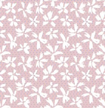 Botanical brushstroke floral seamless pattern with dotted background Stock Illustration