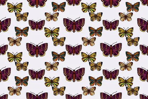 Botanical butterflies seamless pattern vector illustration. Repeating hand .. Stock Illustration