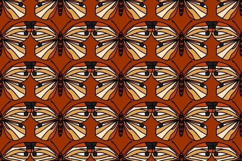 Botanical butterflies seamless pattern vector illustration. Repeating hand .. Stock Illustration