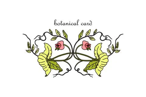 Botanical Card Design with floral elements. Hand drawn green peas plant wit.. Stock Illustration