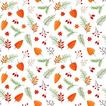 Botanical christmas pattern berry branch warm flat Stock Illustration