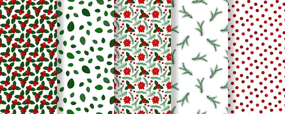 Botanical Christmas patterns set vector graphics Stock Illustration