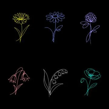 Botanical continuous line flowers set Stock Illustration