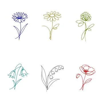 Botanical continuous line flowers set Stock Illustration