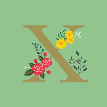 A botanical elements decorated capital X on mint green background Stock Illustration