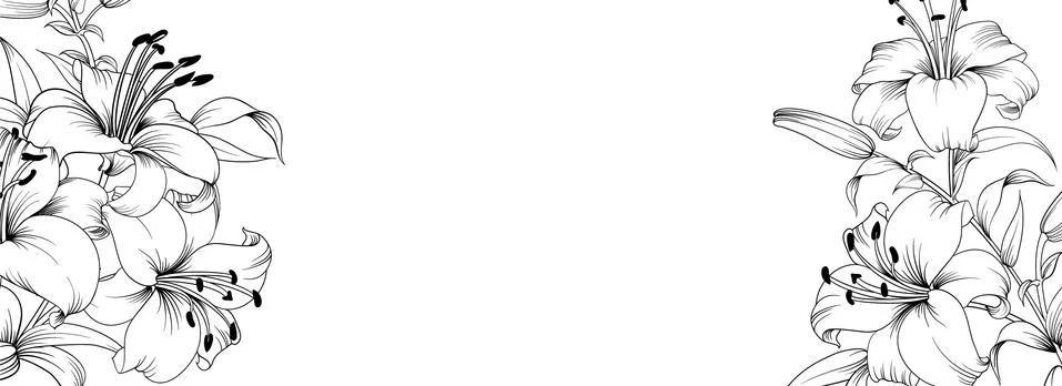 Botanical elements design template. Panoramic simple design with frame flowers Stock Illustration