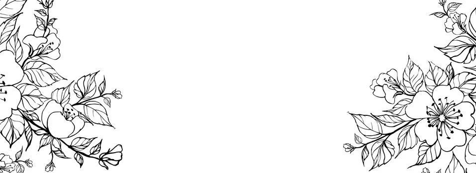 Botanical elements design template. Panoramic simple design with frame flowers Stock Illustration