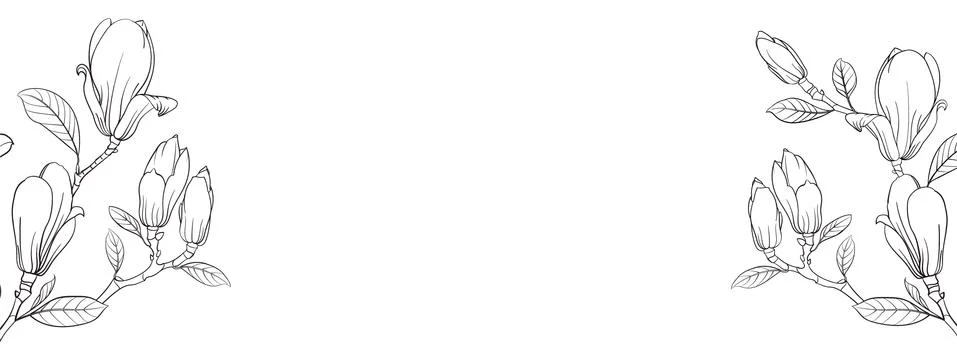 Botanical elements design template. Panoramic simple design with frame flowers Stock Illustration