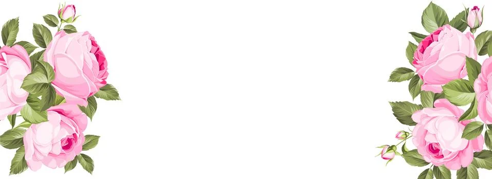 Botanical elements design template. Panoramic simple design with frame flowers 스톡 일러스트