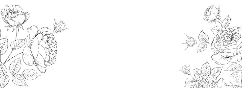 Botanical elements design template. Panoramic simple design with frame flowers Illustrazione stock