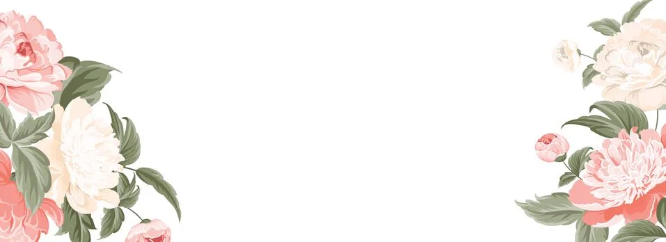 Botanical elements design template. Panoramic simple design with frame flowers イラスト素材