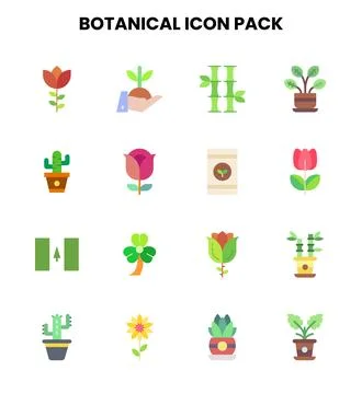 Botanical Flat Collection Icons Pack Stock Illustration
