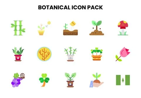 Botanical Flat Design Icons Pack Stock Illustration