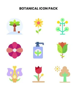 Botanical Flat Graphics Icons Pack Stock Illustration