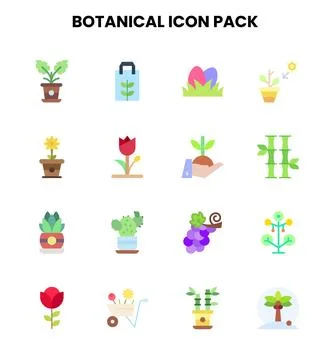 Botanical Flat Icons Pack Stock Illustration