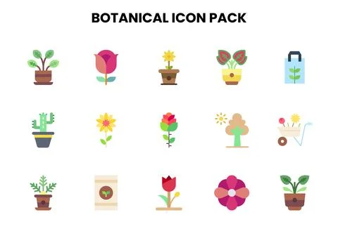 Botanical Flat UI Icons Pack Stock Illustration