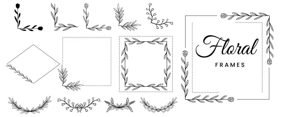 Botanical floral frames design elements hand drawn vector Illustrazione stock