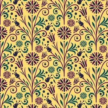 Botanical floral pattern seamless digital print design for fabric wallpaper Stock Illustration