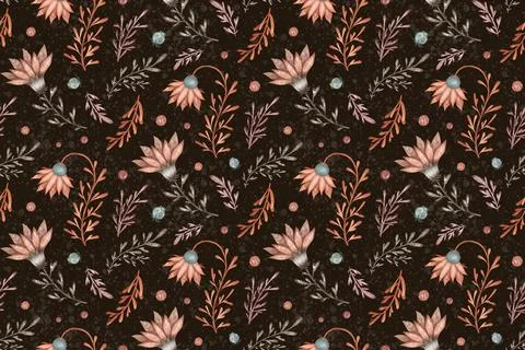 Botanical floral seamless pattern on dark background Stock Illustration