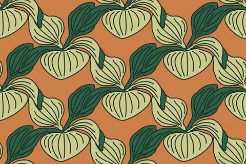 Botanical floral seamless pattern with green leaves vector illustration. Re.. Stock Illustration