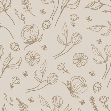 Botanical Floral Seamless Pattern with Mixed Flowers and Leaves .Vector Ill.. Stock Illustration