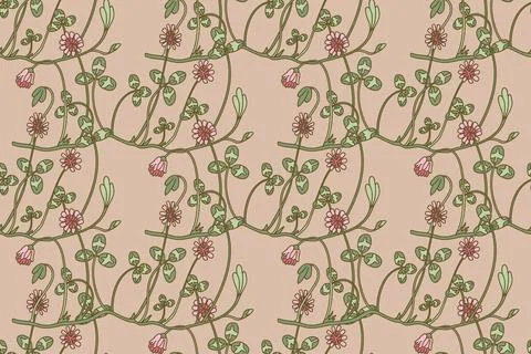 Botanical floral seamless pattern vector illustration.Repeating clover plan.. Stock Illustration