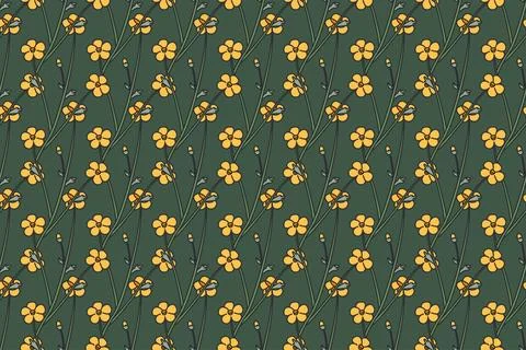 Botanical floral seamless pattern vector illustration. Repeating wildflower.. Stock Illustration