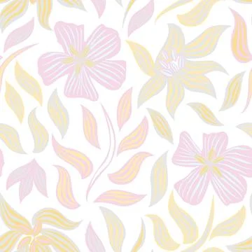 Botanical floral textile pattern design in pastel pink and yellow for fashi.. Stock Illustration