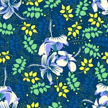 Botanical flourish graphic pattern art with colorful hibiscus rosa sinensis Stock Illustration