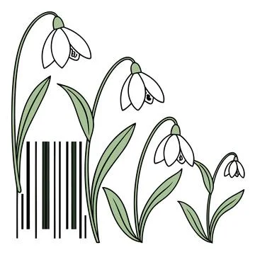 Botanical Flower Icon Created from a Single Barcode Graphic Stock Illustration
