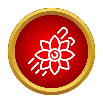 Botanical flower icon on red circle with gold frame Stock Illustration