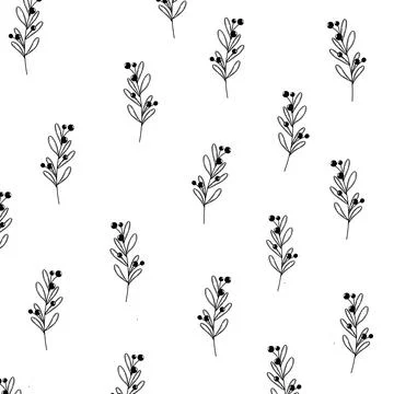 Botanical flower Pattern. Black and white illustration isolated on white back Illustrazione stock