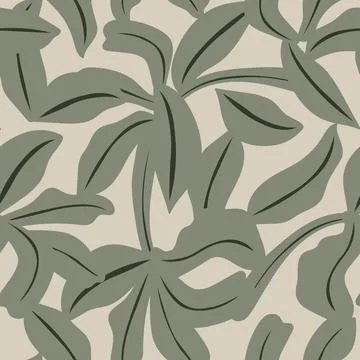 Botanical foliage textile pattern design in sage green for fashion and home.. イラスト素材