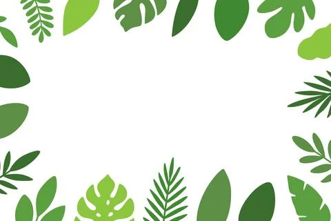 Botanical frame with assorted tropical leaves in green tones. Monstera and palm Stock Illustration