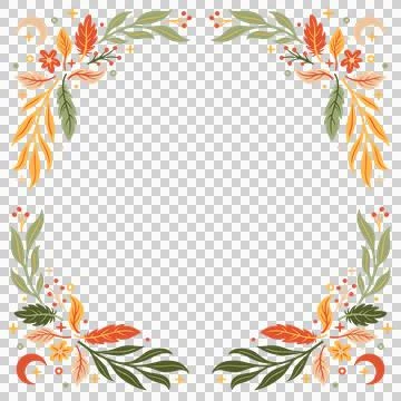 Botanical frame forming border in flat design with foliage, celestial icons, Stock Illustration