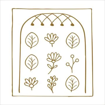 Botanical Frame Vector Set – Minimalist Hand-Drawn Floral Stock Illustration