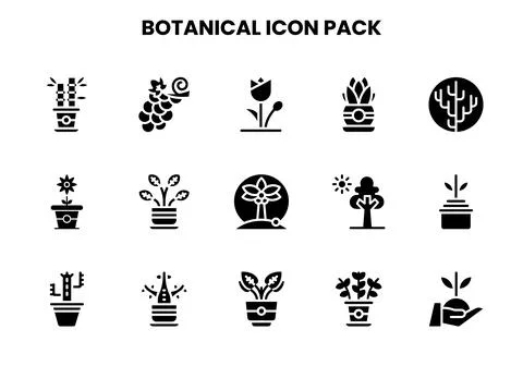 Botanical Glyph Vector Icons Pack Stock Illustration