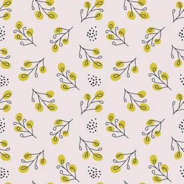 Botanical hand drawn seamless background with twigs and buds . Stock Illustration